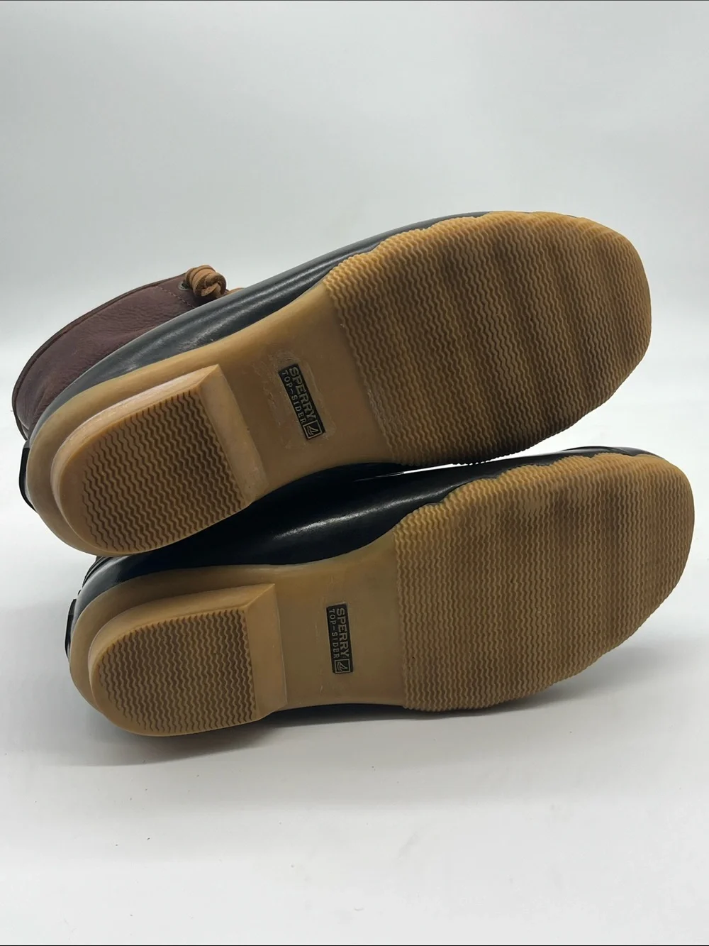 Sperry Brown Leather and Black Rubber Duck Boots